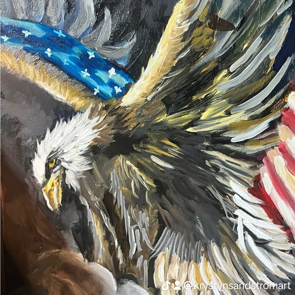 Majestic Eagle Art Painting with Blue and Gold Accents